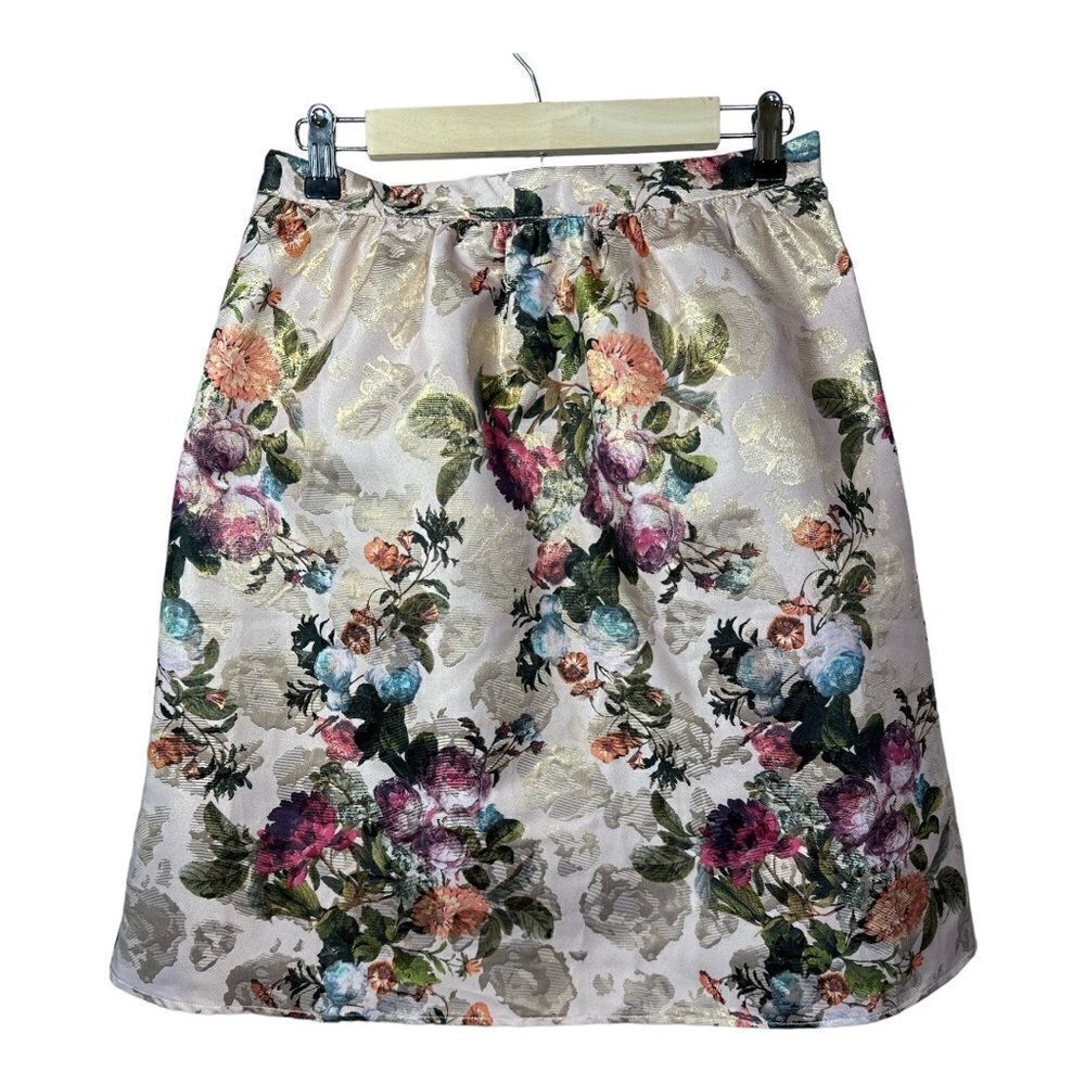 MISS SELFRIDGE Women’s Petite High Waist Floral Print Midi Skirt Gold Size 8